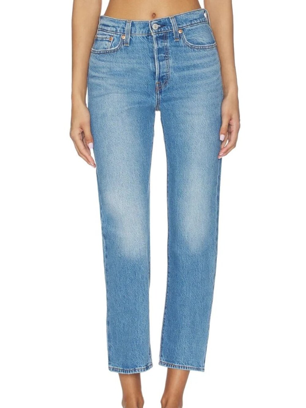 Levi's Women's Premium Wedgie Straight Jeans 29x28 Acid Wash Button Fly Cropped